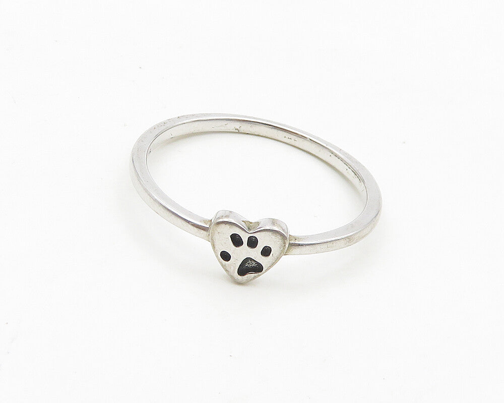 925 Sterling Silver  Shiny Puppy Paw Love Heart Band Ring Sz 7  RG18937