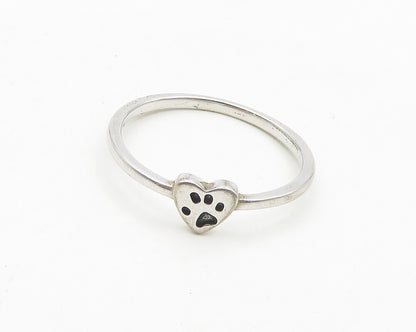 925 Sterling Silver  Shiny Puppy Paw Love Heart Band Ring Sz 7  RG18937