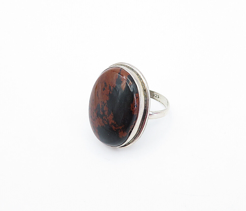 925 Sterling Silver  Vintage Minimalist Jasper Cocktail Ring Sz 7  RG3756