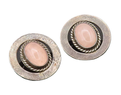MEXICO 925 Silver  Vintage Rose Quartz Halo Twisted Rope Earrings  EG12733