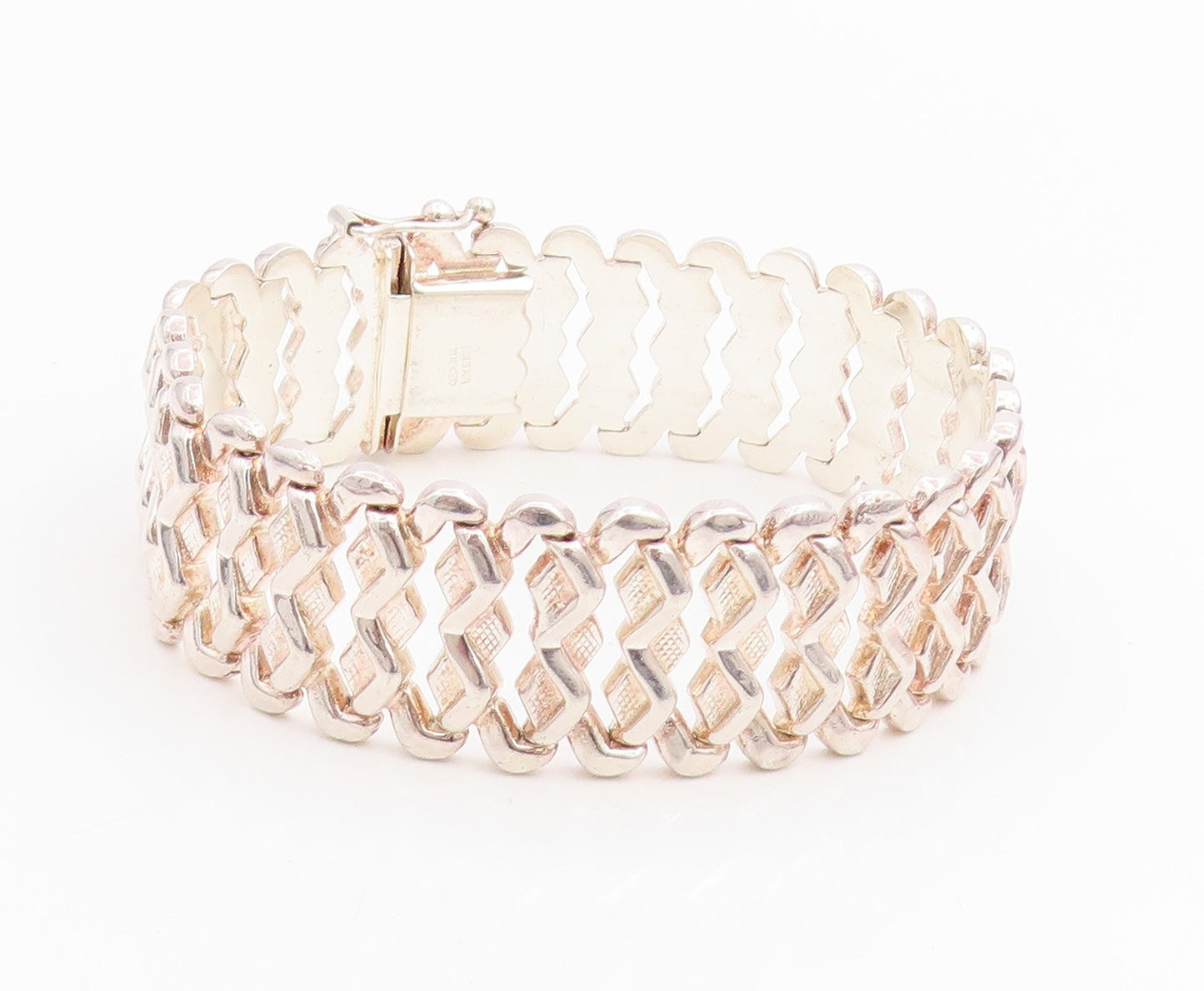 925 Sterling Silver Vintage Bracelet Classic Woven Geometric Ladder Link BT11822