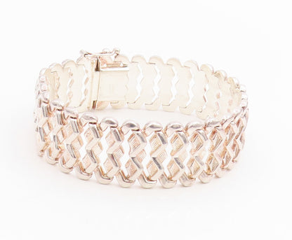 925 Sterling Silver Vintage Bracelet Classic Woven Geometric Ladder Link BT11822