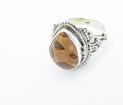 925 Sterling Silver  Cabochon Cut Agate Tear Drop Cocktail Ring Sz 8  RG8142