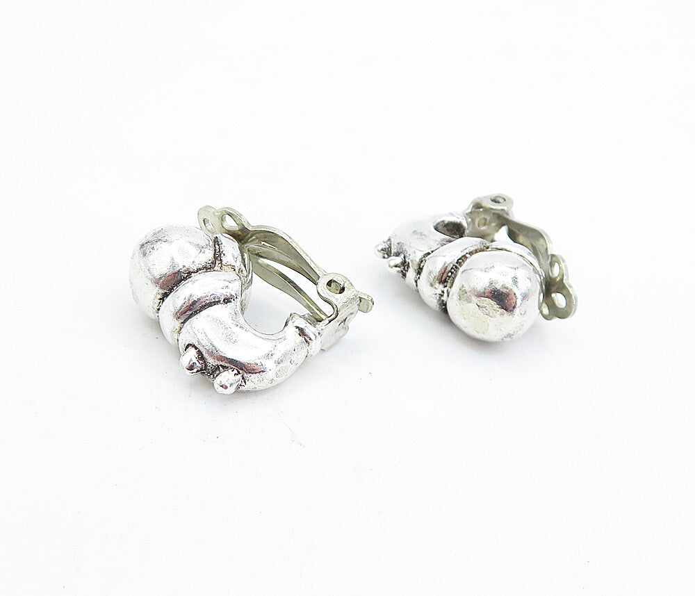 925 Sterling Silver  Vintage Shiny Modernist Design Non Pierce Earrings EG2844