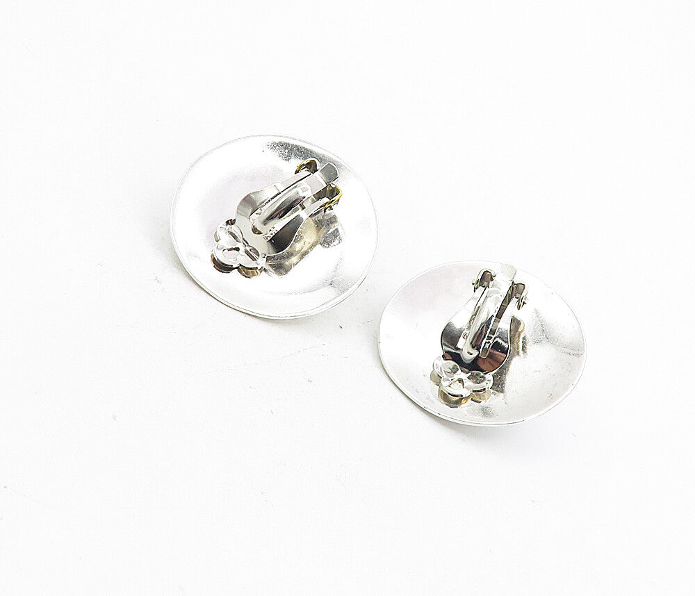 MEXICO 925 Silver  Vintage Textured Dome Non Pierce Drop Earrings  EG4404