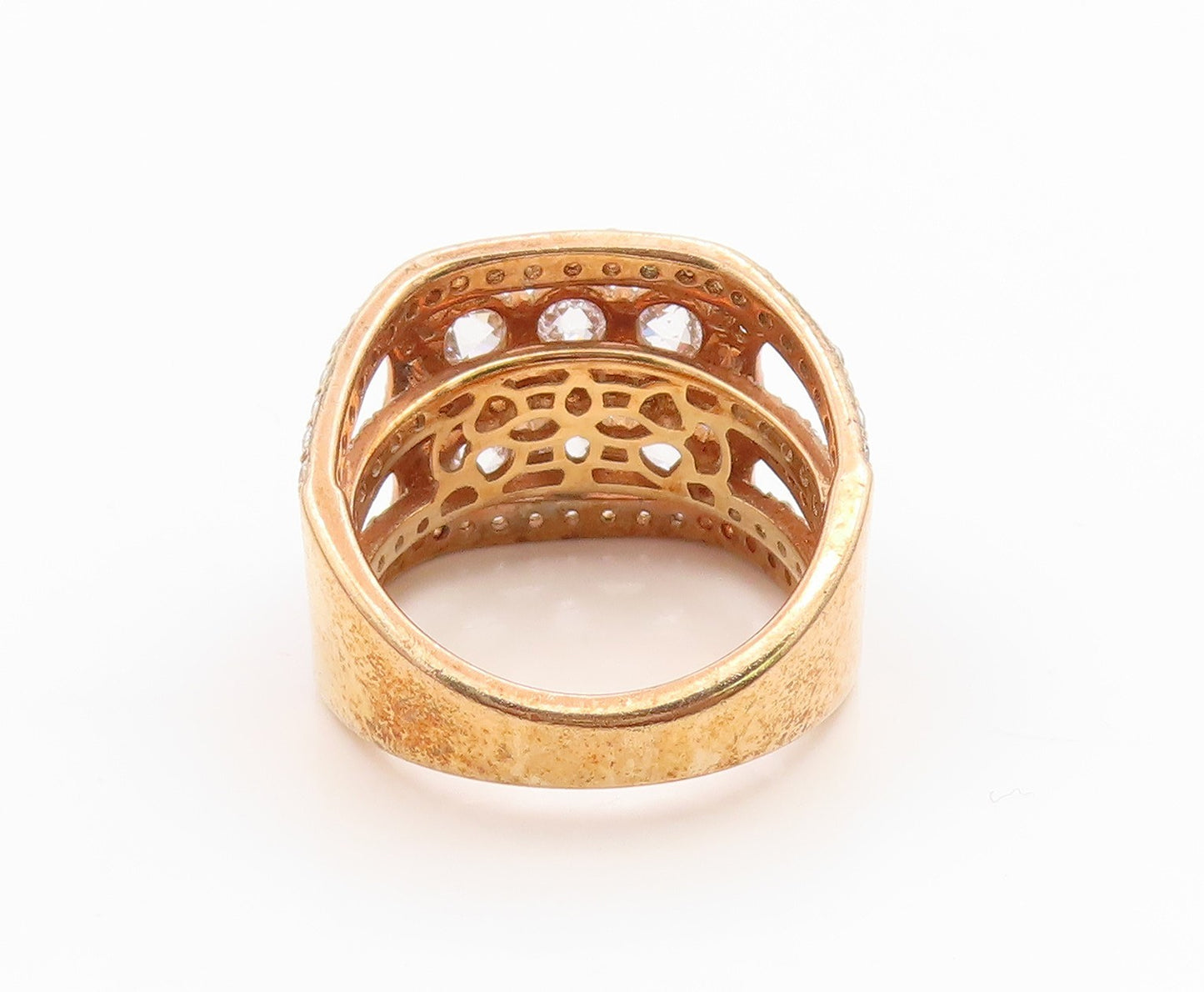 925 Sterling Silver Vintage Ring Gold Plated CZ Statement Band  Sz 7  RG36231