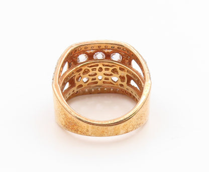 925 Sterling Silver Vintage Ring Gold Plated CZ Statement Band  Sz 7  RG36231