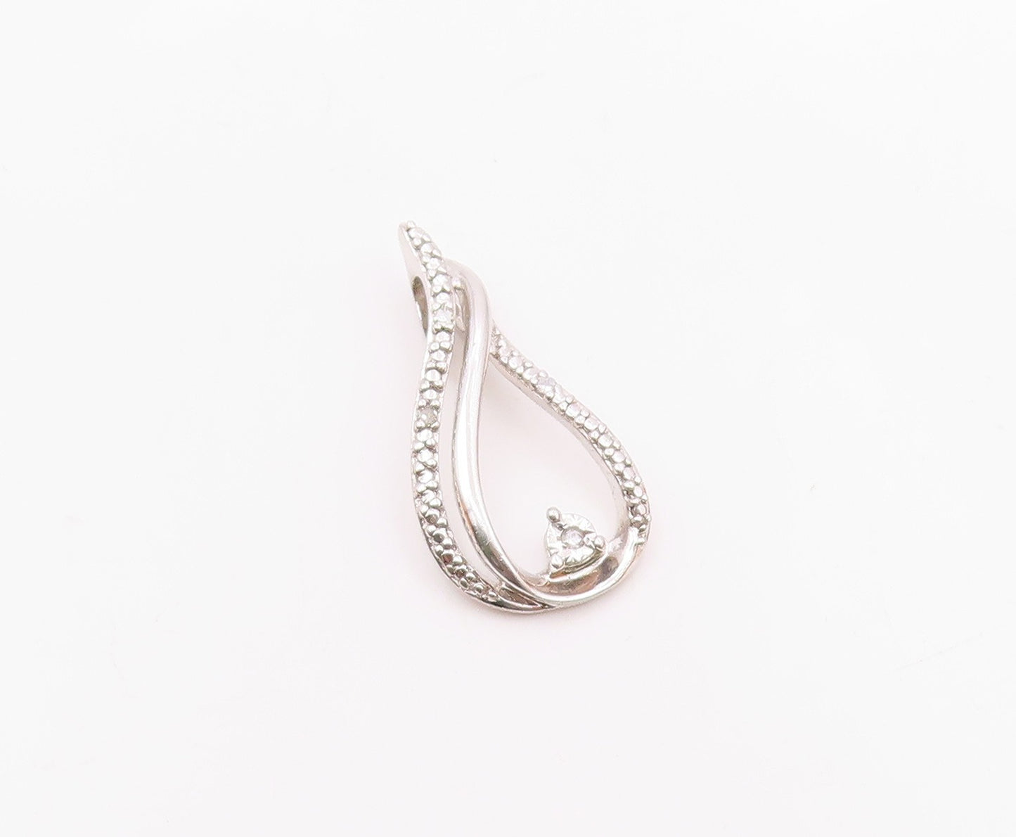 925 Sterling Silver  Vintage Genuine Diamonds Open Tear Drop Pendant  PT17913