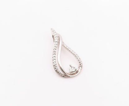 925 Sterling Silver  Vintage Genuine Diamonds Open Tear Drop Pendant  PT17913