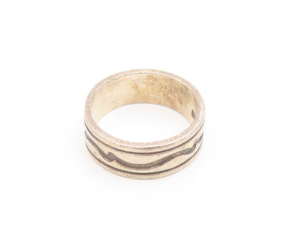 DESIGNER 925 Silver Vintage Oxidized Two Tone Design Band Ring  Sz 9  RG20368