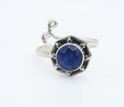 925 Sterling Silver  Sapphire Floral Swirl Bypass Band Ring Sz 7.5  RG8313