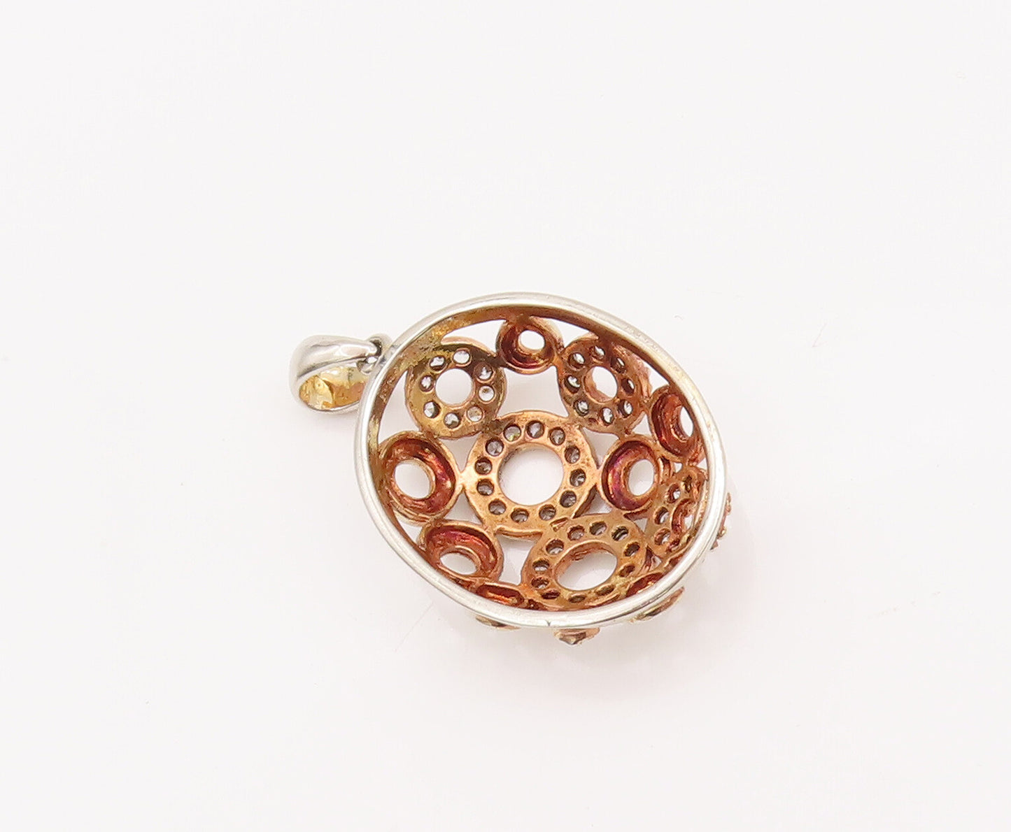 925 Sterling Silver Vintage Pendant Oval Domed Cutout CZ Inlay Rings  PT22992