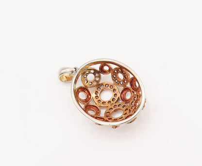 925 Sterling Silver Vintage Pendant Oval Domed Cutout CZ Inlay Rings  PT22992