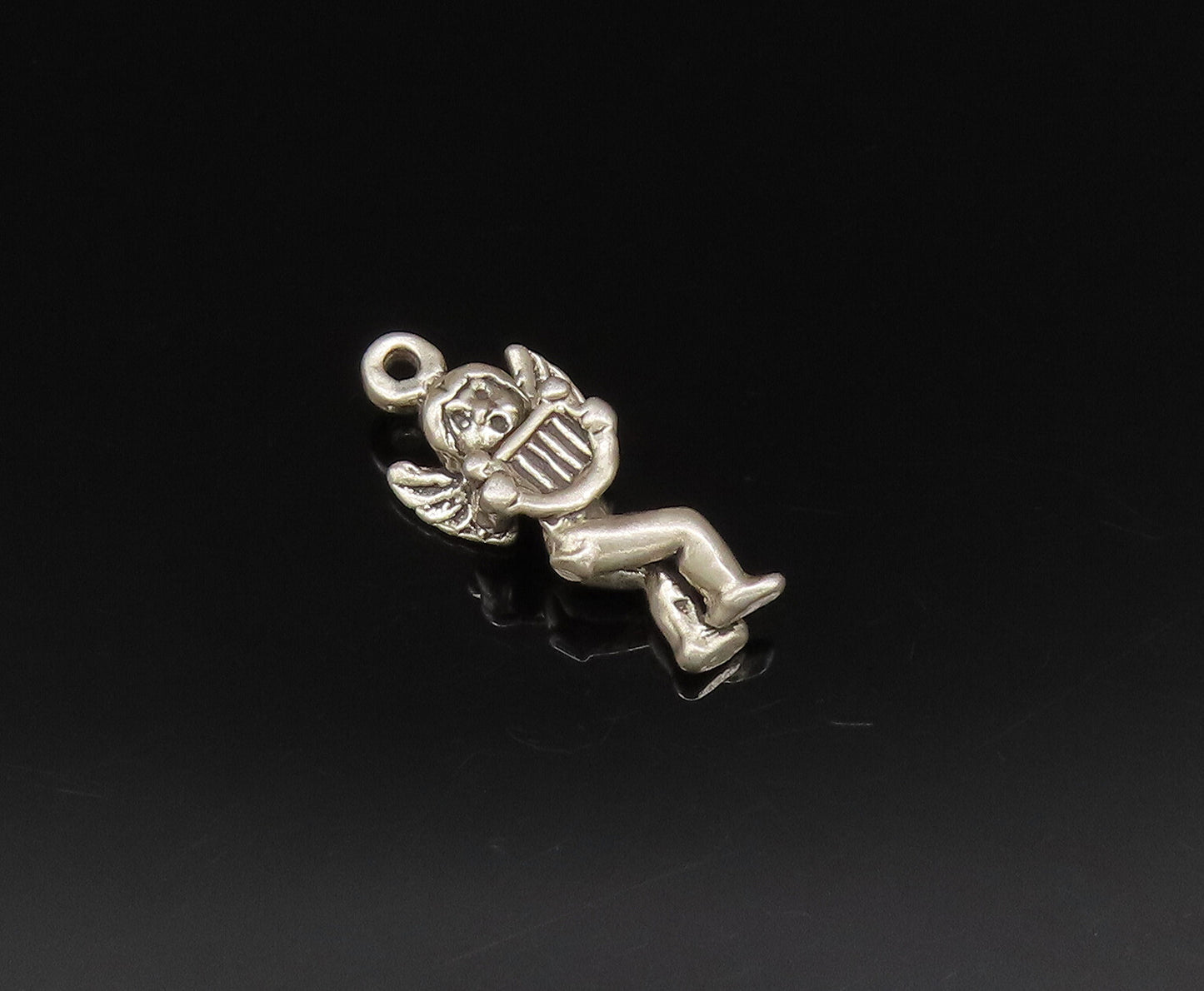 DISNEY 925 Silver  Vintage Baby Angel Playing Harp Charm Pendant  PT21519