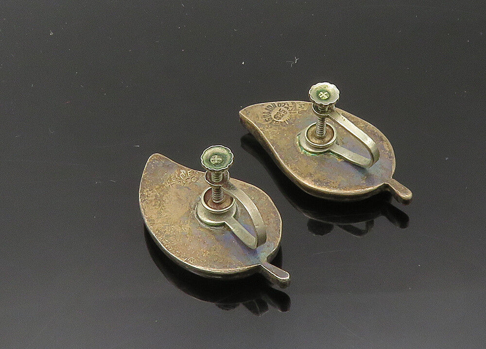 MEXICO 925 Silver  Vintage Abalone Shell Leaf Non Pierce Earrings  EG10260