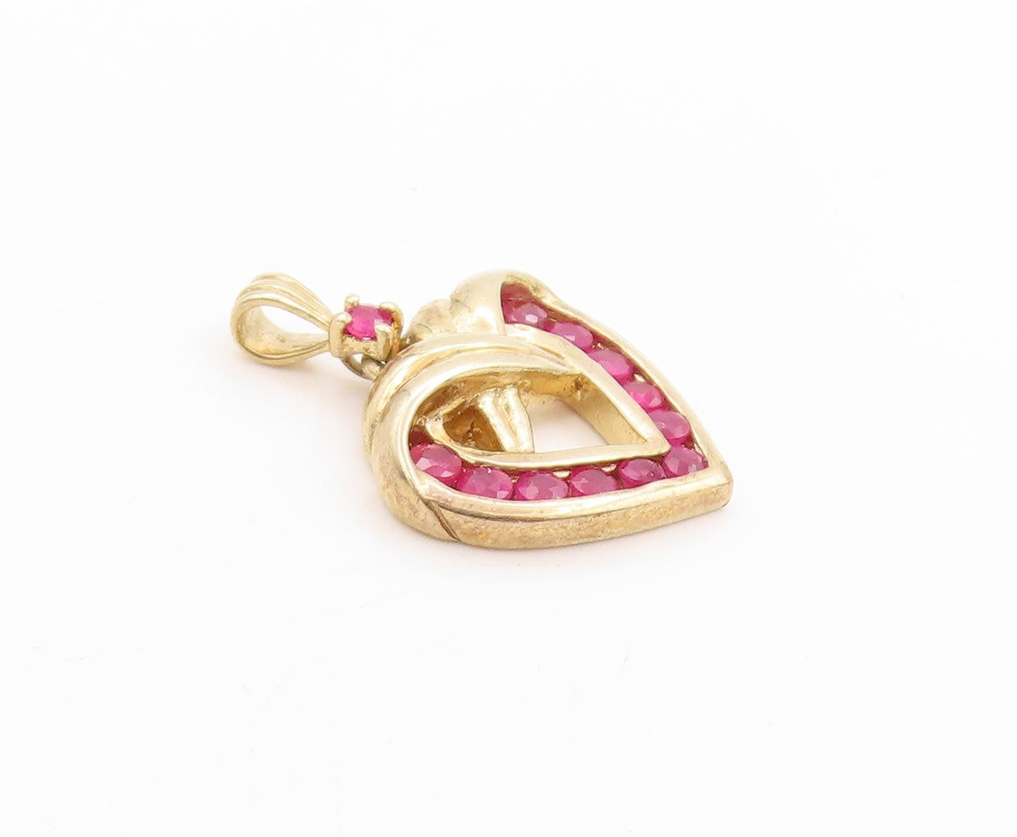 925 Sterling Silver Vintage Pendant Gold Plated Ruby Love Heart Charm  PT25104