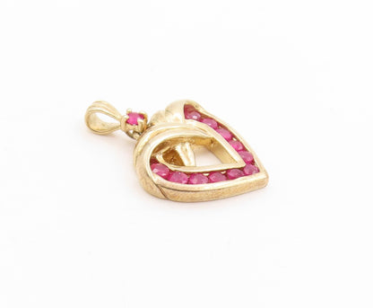 925 Sterling Silver Vintage Pendant Gold Plated Ruby Love Heart Charm  PT25104