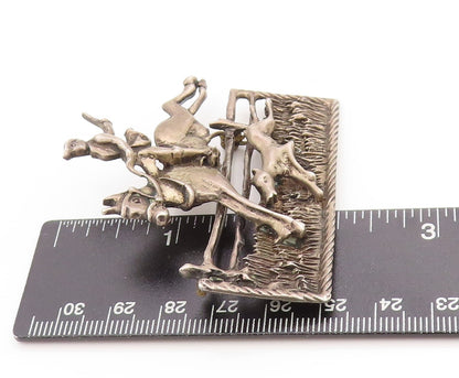 925 Sterling Silver Vintage Brooch Antique Fox Chase Hunter Leap Pin  BP11899