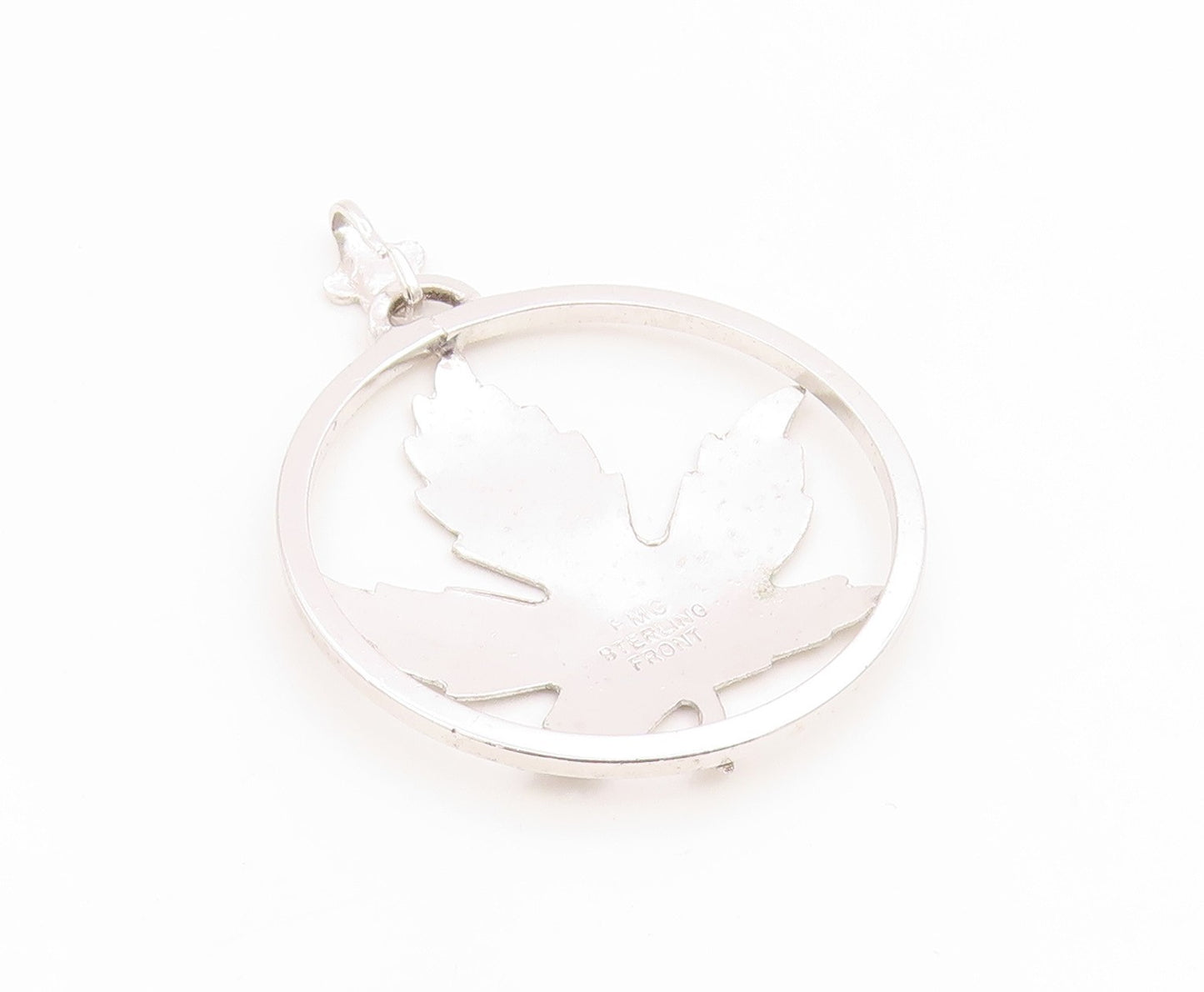 925 Sterling Silver Vintage Pendant EMC FRONT Maple Leaf Cutout Charm  PT26063