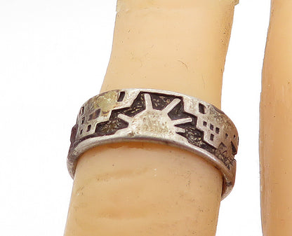 SHUBE 925 Sterling Silver  Vintage Oxidized City Scene Band Ring Sz 5.5 RG6807