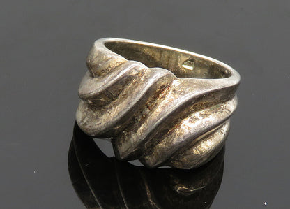 925 Sterling Silver  Vintage Dark Tone Fluted Dome Band Ring Sz 6  RG20397