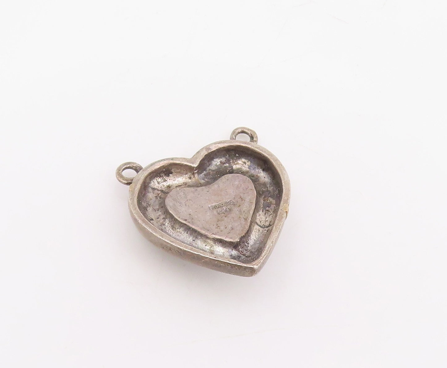 14k Gold & 925 Sterling Silver Vintage Pendant Pearl Love Heart Charm   PT25848