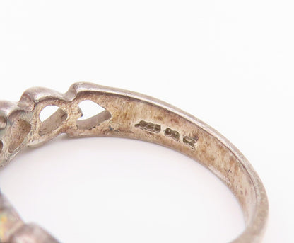 925 Sterling Silver Vintage Ring Antique Topaz Hearts Cutout Band  Sz 7  RG33135