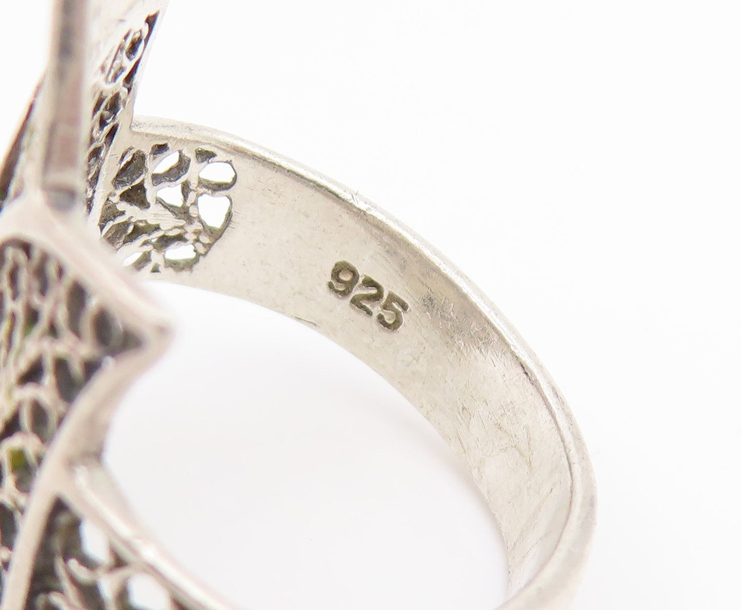 925 Sterling Silver Vintage Ring Intricate Openwork Flower Band  Sz 6.5  RG34845