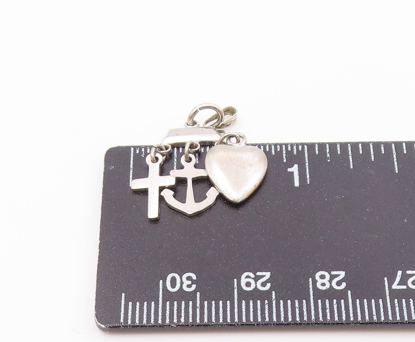 925 Silver  Vintage Love Heart Religious Cross & Anchor Charm Pendant  PT21364