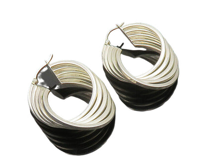 925 Sterling Silver  Vintage Shiny Round Split Hoop Earrings  EG9993