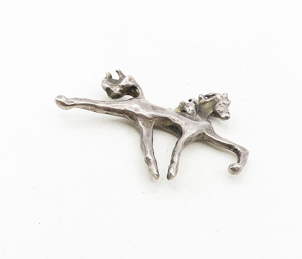 925 Sterling Silver  Vintage Dark Tone Sculpted Galloping Horse Trinket TR1447