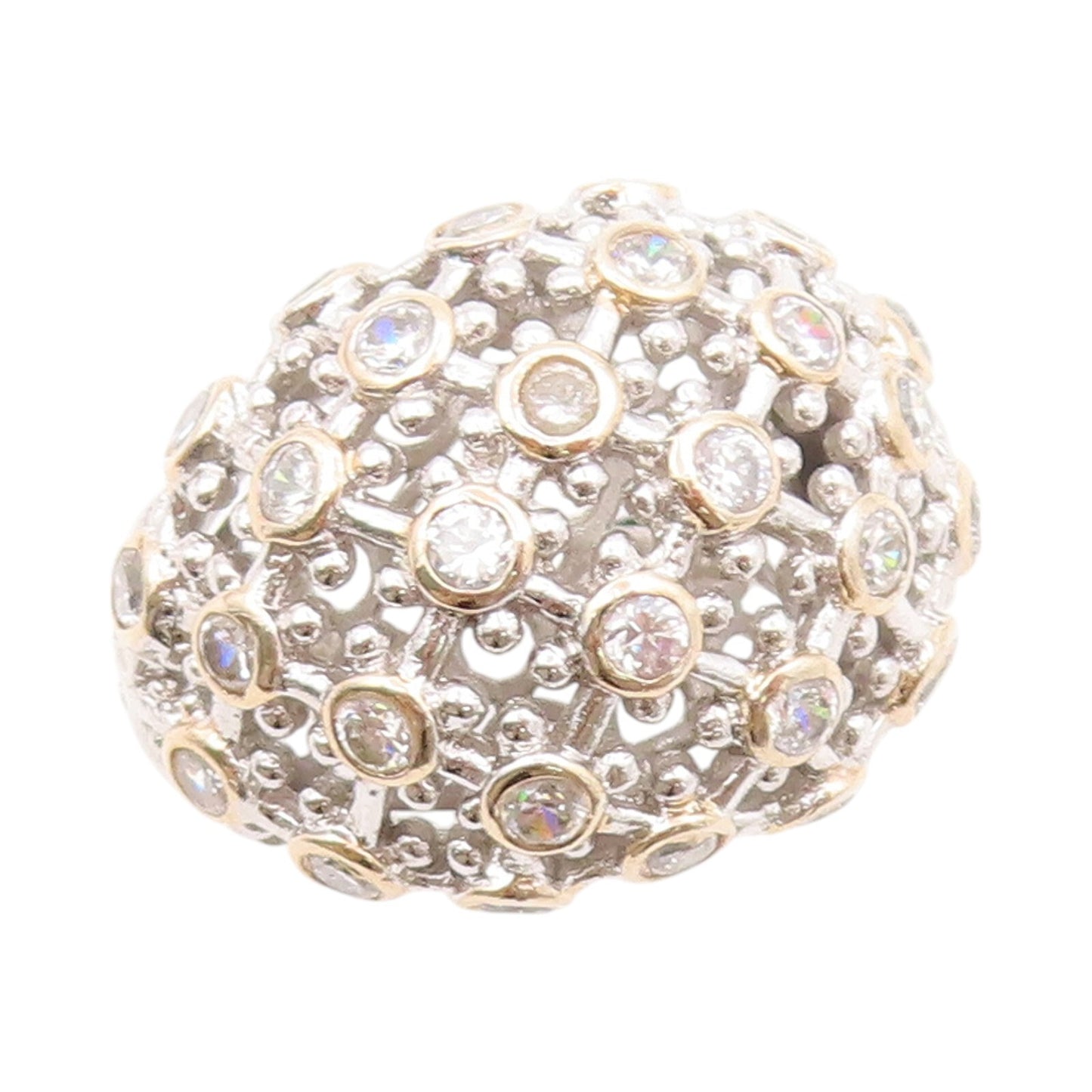 925 Sterling Silver Vintage Ring Cutout Spider Web CZ Design  Sz 7  RG31838