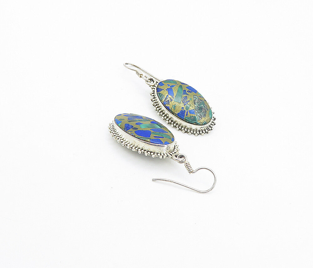 925 Sterling Silver Vintage Malachite Lapis Lazuli & Jasper  Earrings  EG3302