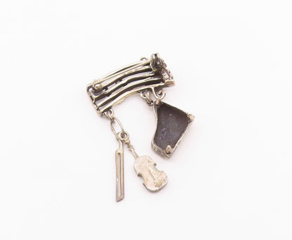 JJ BURTON 925 Silver  Vintage Grand Piano Music Motif Brooch Pin  BP9327