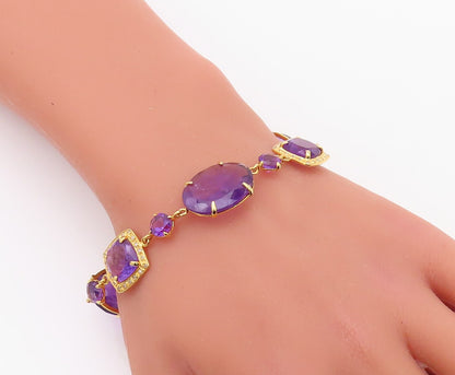 925 Sterling Silver Vintage Bracelet Gold Plated Multi Shape Amethyst CZ BT10840