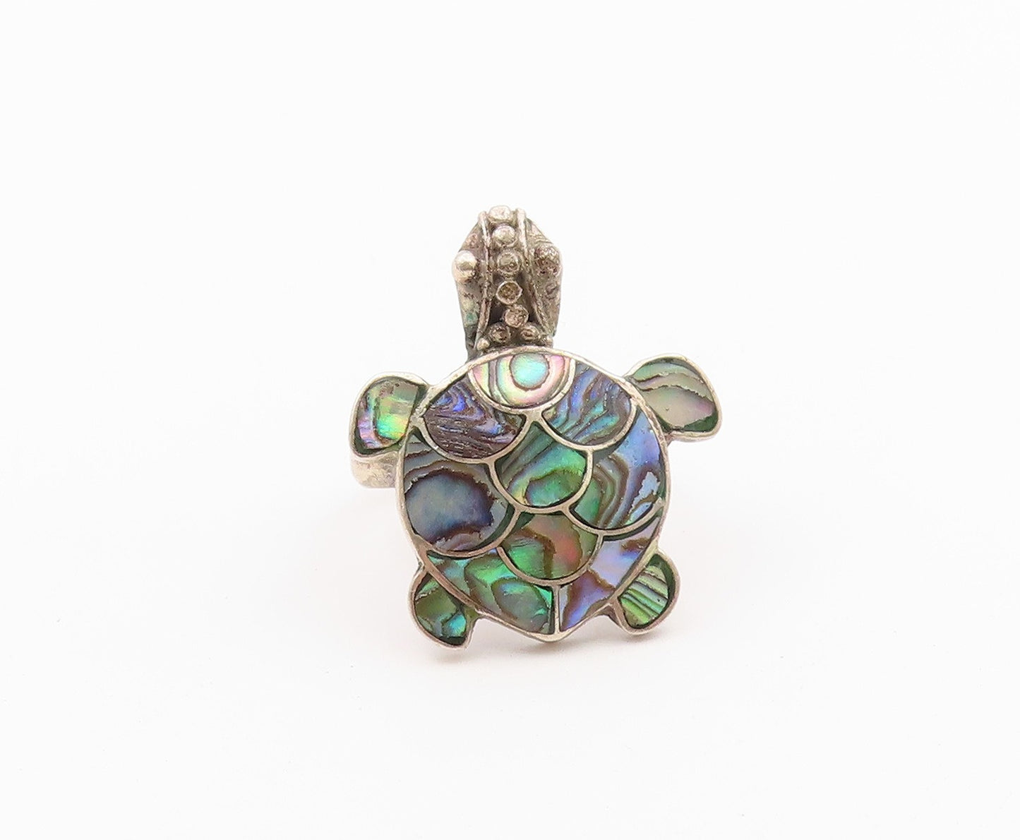 925 Sterling Silver Vintage Ring Classic Abalone Inlay Turtle Band Sz 8 RG36614