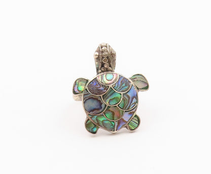 925 Sterling Silver Vintage Ring Classic Abalone Inlay Turtle Band Sz 8 RG36614