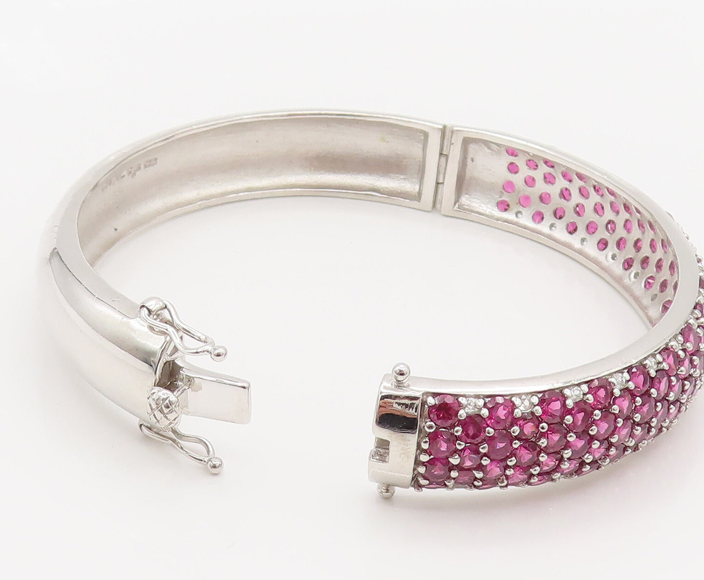 925 Sterling Silver  Vintage Ruby & Topaz Cluster Bangle Bracelet BT9781
