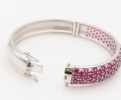 925 Sterling Silver  Vintage Ruby & Topaz Cluster Bangle Bracelet BT9781