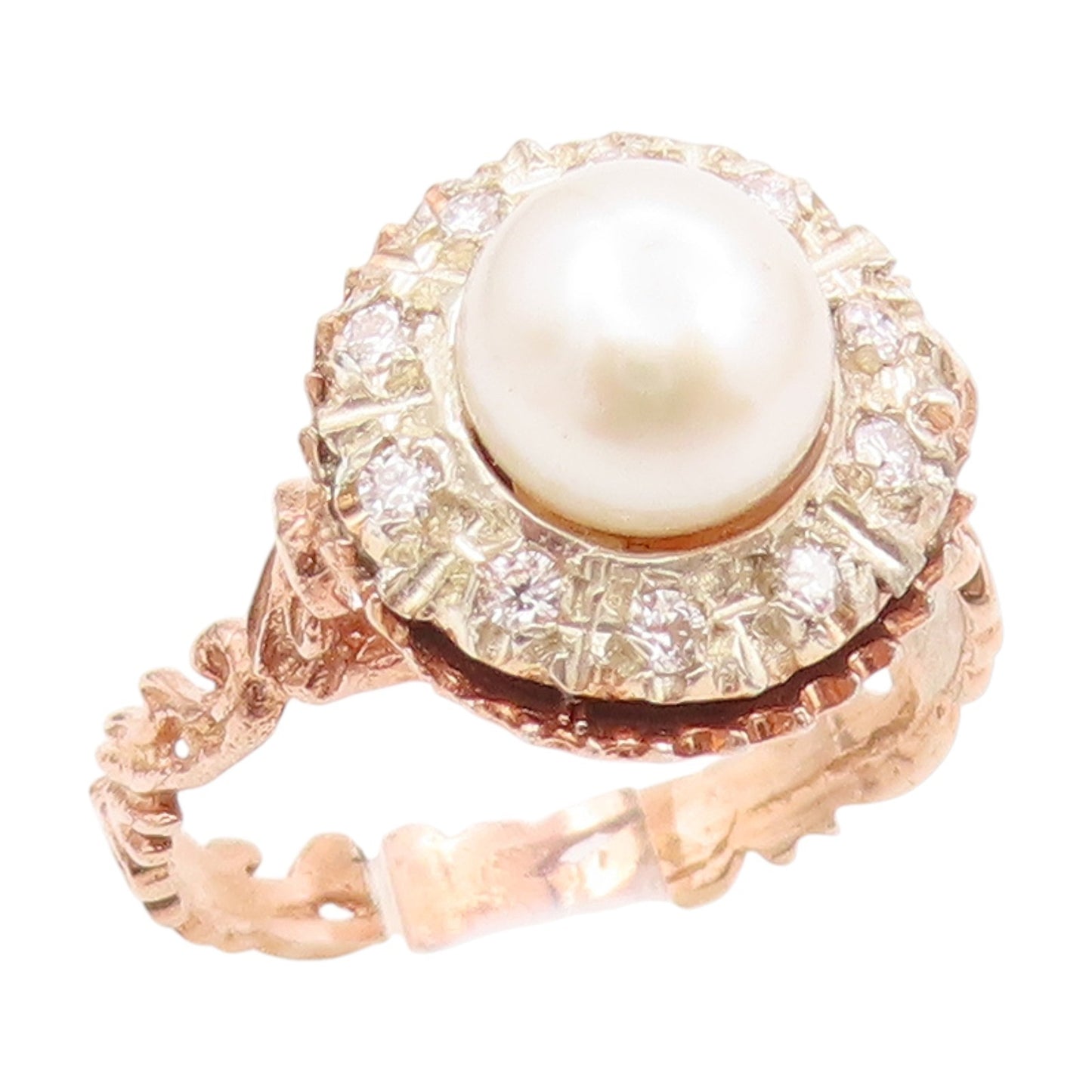 925 Sterling Silver Vintage Ring Gold Plated Real Diamonds Band  Sz 6.5  RG34722