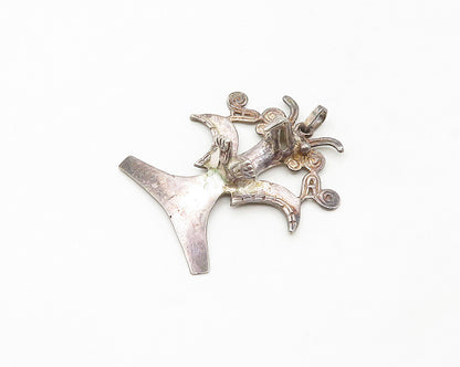 925 Sterling Silver  Vintage Dark Tone Swirl Bird Statue Pendant  PT13737