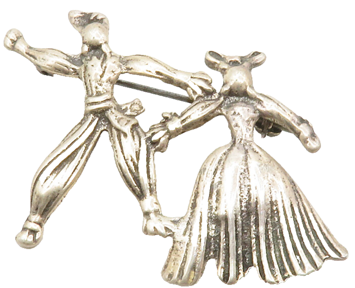 925 Sterling Silver  Vintage Dark Tone Dancing Couple Brooch Pin  BP4943