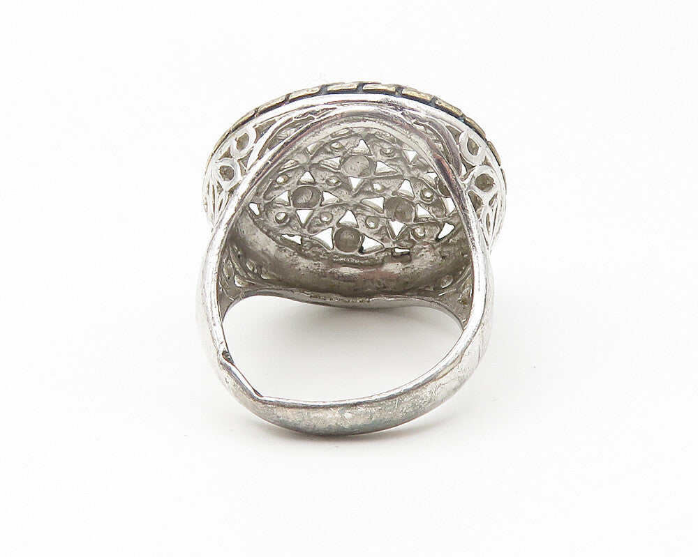 925 Sterling Silver  Shiny Topaz Floral Pattern Cocktail Ring Sz 9  RG10834