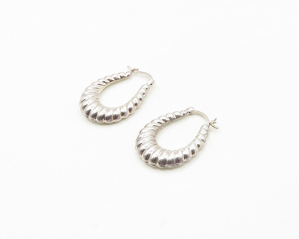 925 Sterling Silver   Cubic Zirconia Encrusted Fluted Hoop Earrings  EG8929
