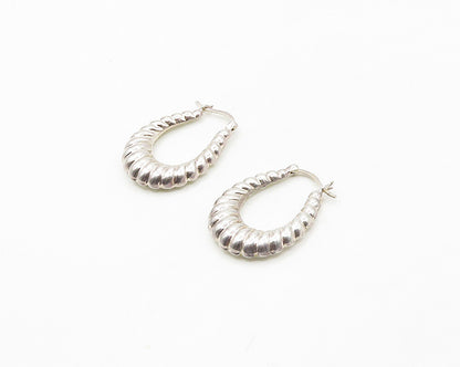 925 Sterling Silver   Cubic Zirconia Encrusted Fluted Hoop Earrings  EG8929