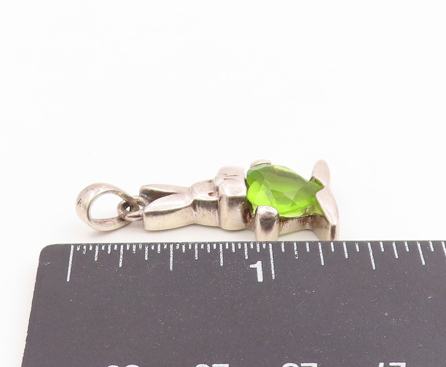 925 Sterling Silver Vintage Pendant Heart Shaped Peridot Bunny Charm  PT26186