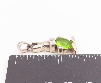 925 Sterling Silver Vintage Pendant Heart Shaped Peridot Bunny Charm  PT26186