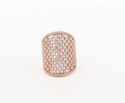 925 Sterling Silver Vintage Ring Rose Gold Plated Designer CZ Inlay Sz 7 RG31063