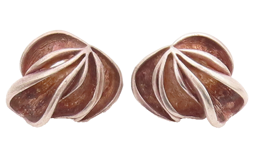 925 Sterling Silver Vintage Earrings Designer Modernist Puff Carved  EG12993