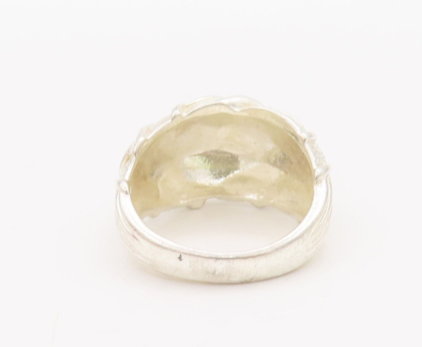 925 Sterling Silver Vintage Ring Domed Solid Carved Trellis Ribbon Sz 7  RG28341